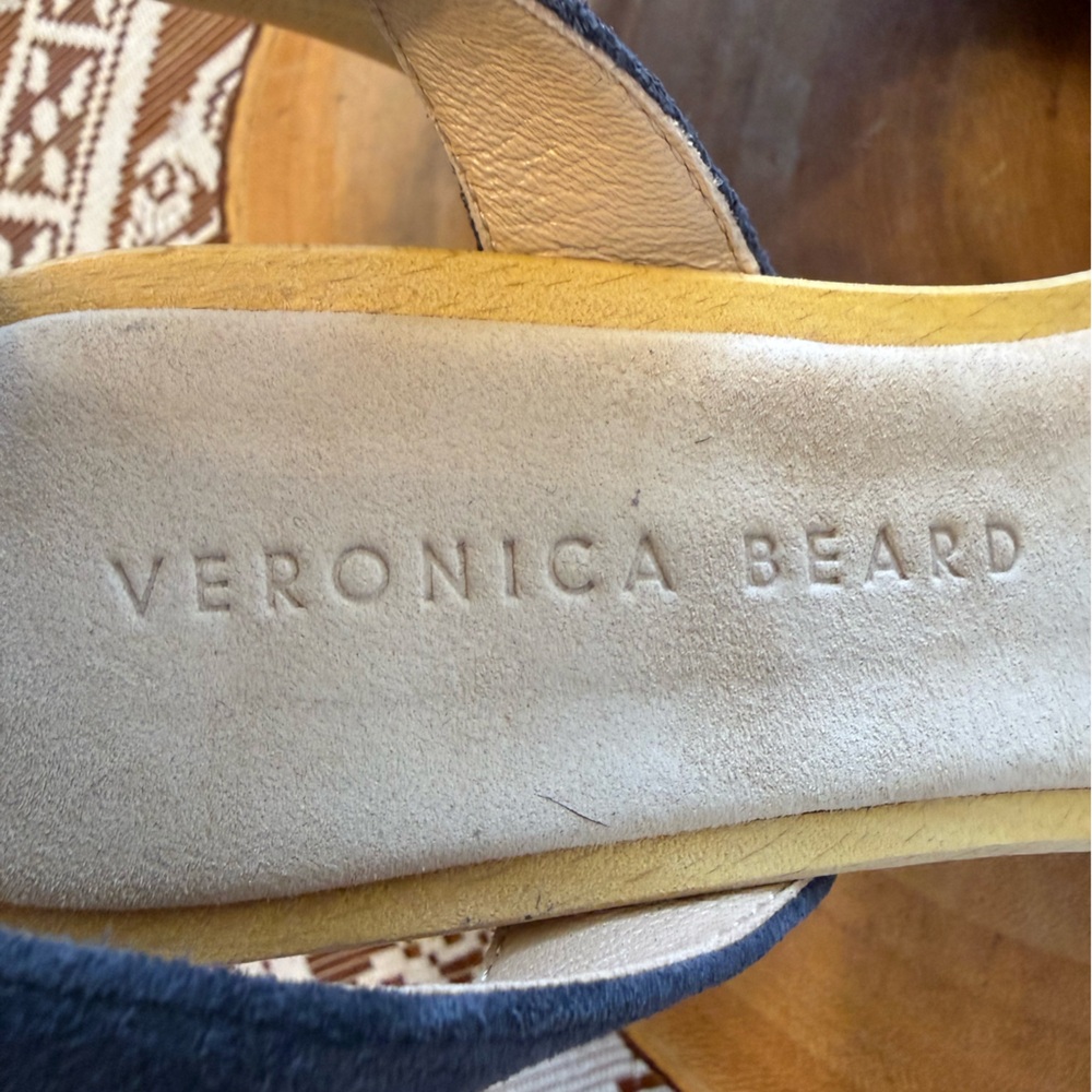 Veronica Beard Blue Suede Studded Heeled Sandals Criss Cross Ankle Strap, 7.5 - Picture 12 of 12